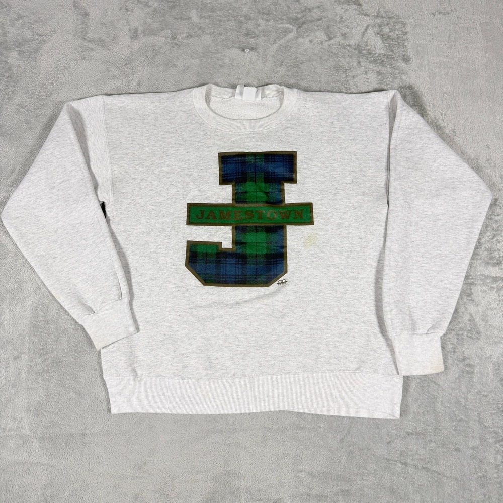 Vintage Lee Mens Large Sweatshirt 1992 Jamestown Plaid Graphic Heather Grey USA